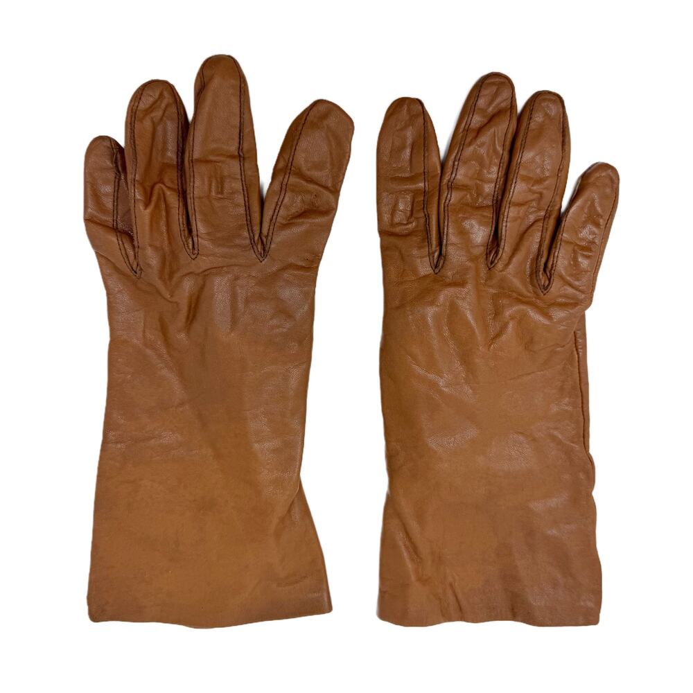 Vintage Honey Brown Leather Winter Dress Gloves Womens size S/M Lined - Picture 2 of 12